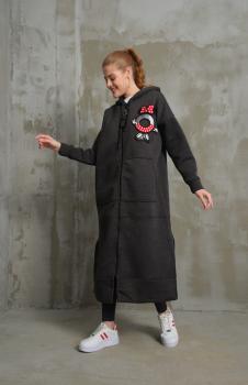 KOYU GRİ 3 İPLİK ŞARDONLU UZUN HUDİ