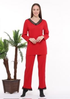 Kırmızı puanlı pamuk pijama takımı