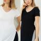 Kadın 2'li Paket V Yaka Yan Yırtmaçlı Siyah Beyaz Örme T-shirt 888-027 satın al