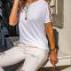 Kadın Beyaz Omzu Çapraz Şeritli Salaş T-shirt SP-016 satın al