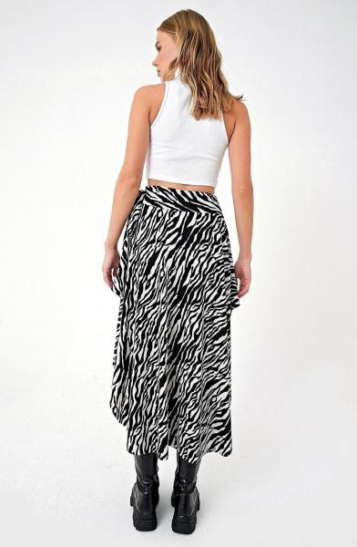 Kadın Siyah Zebra Desenli Asimetrik Kesim Beli Bağlamalı Etek 888-014 satın al