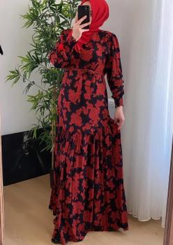 Kırmızı Çiçekli Elbise CC004